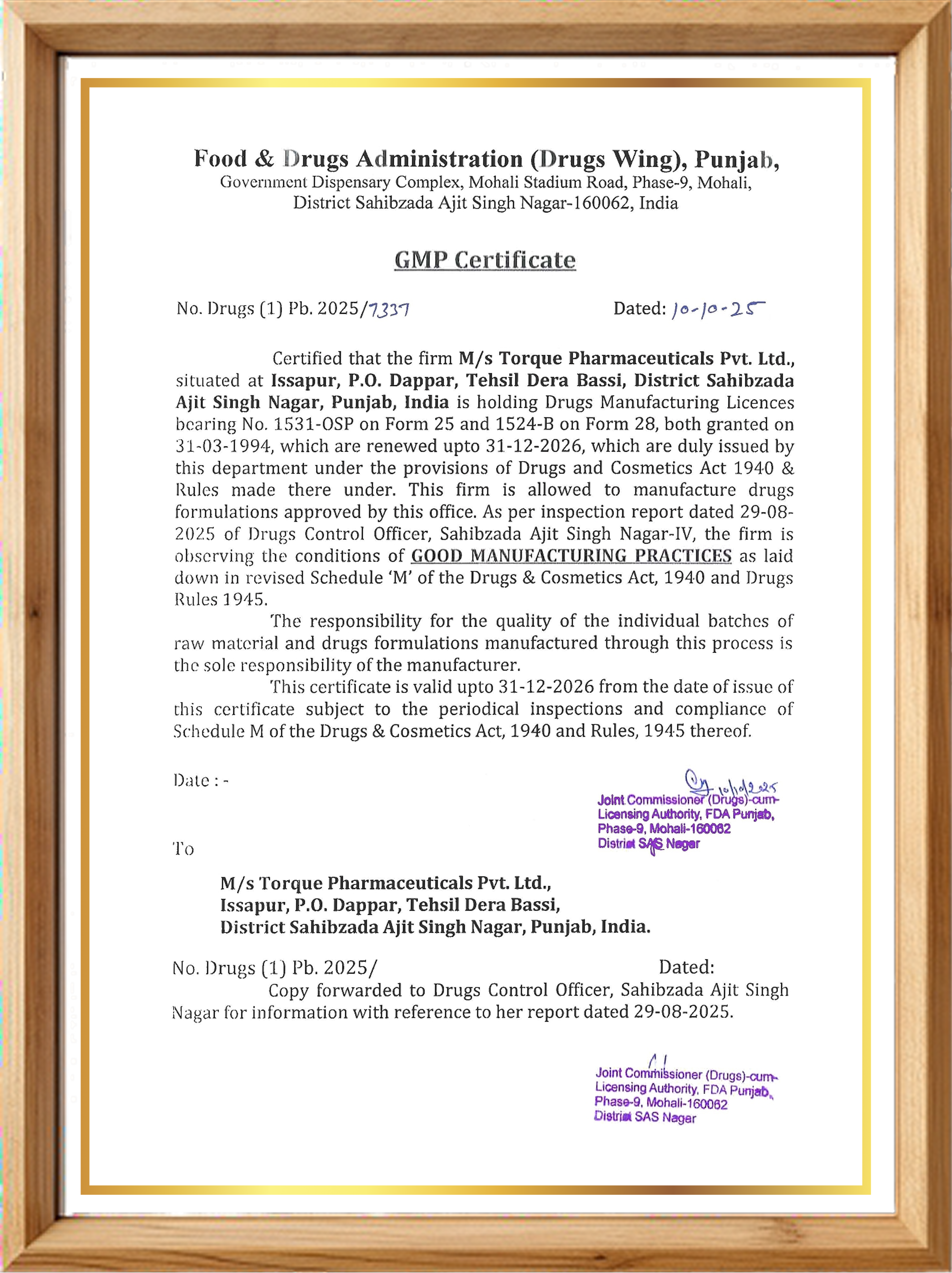 Unit-1 GMP Certificate